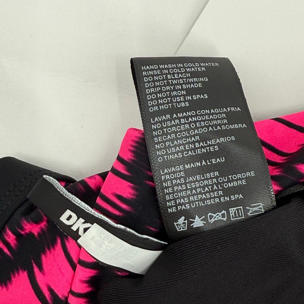 DKNY Bikini Top Size Medium NWT Printed Square Neck Hot Pink Black Swim Sporty - Picture 8 of 13